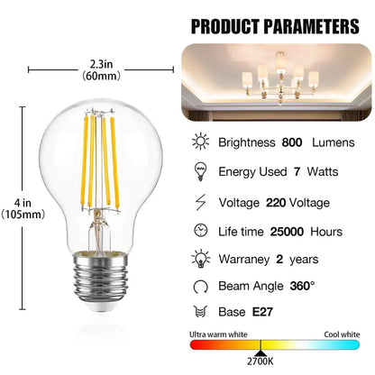 Clear glass high lumen led bulbs 6 pack dining room filament light