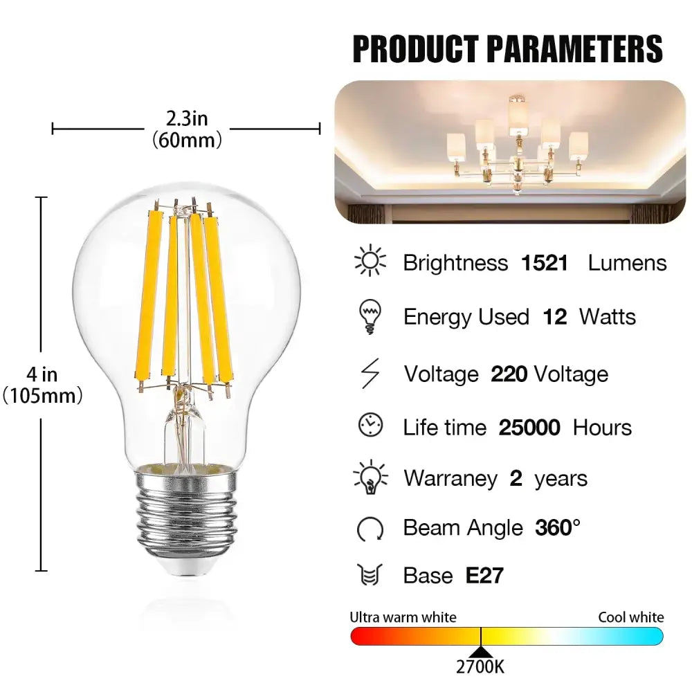 Clear glass high lumen led bulbs 6 pack dining room filament light