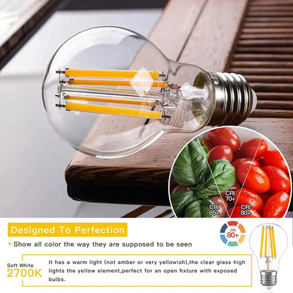 Clear glass high lumen led bulbs 6 pack dining room filament light