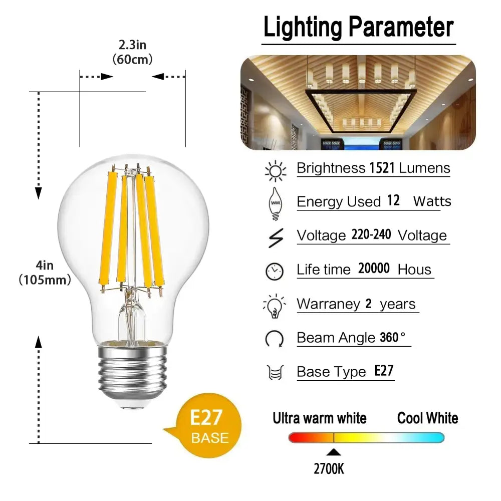 Clear glass high lumen led bulbs 6 pack dining room filament light