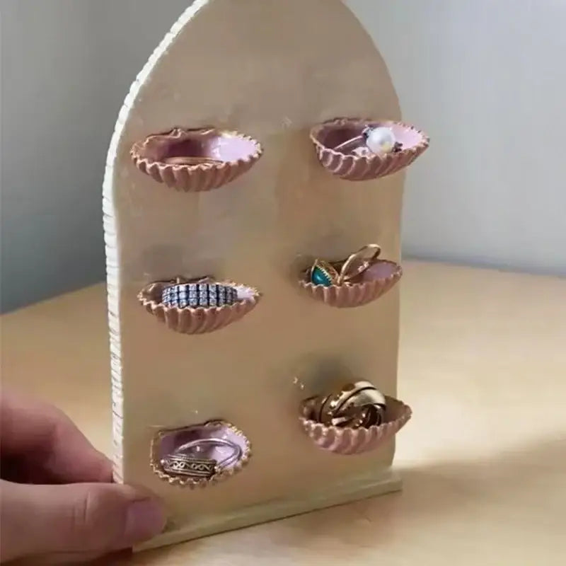 Art deco beige & pink abalone shell jewelry organizer bedroom stand