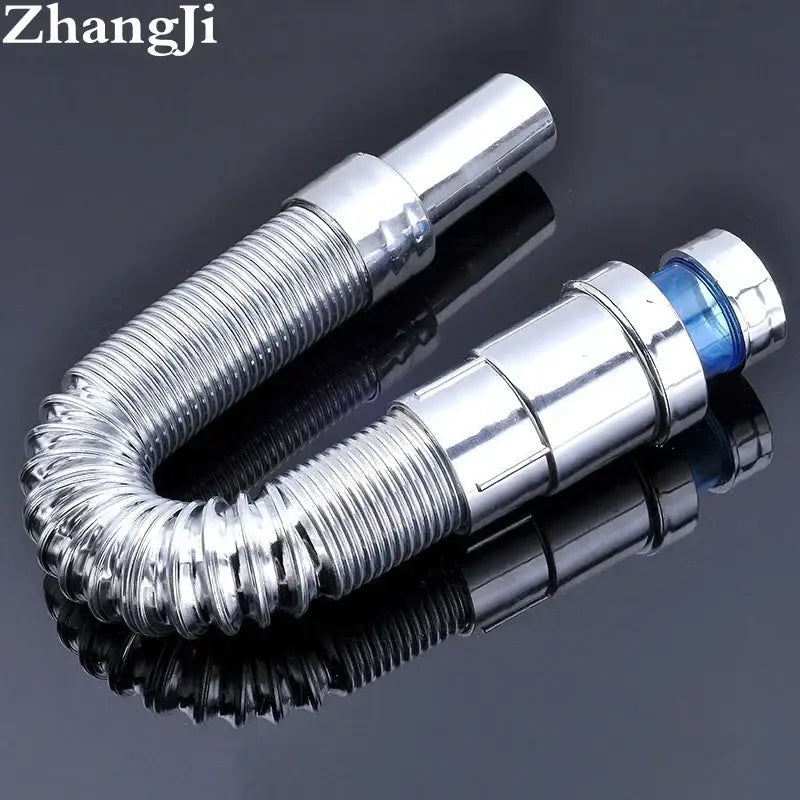 Silver metallic flexible abs kitchen sewer pipe with blue seal