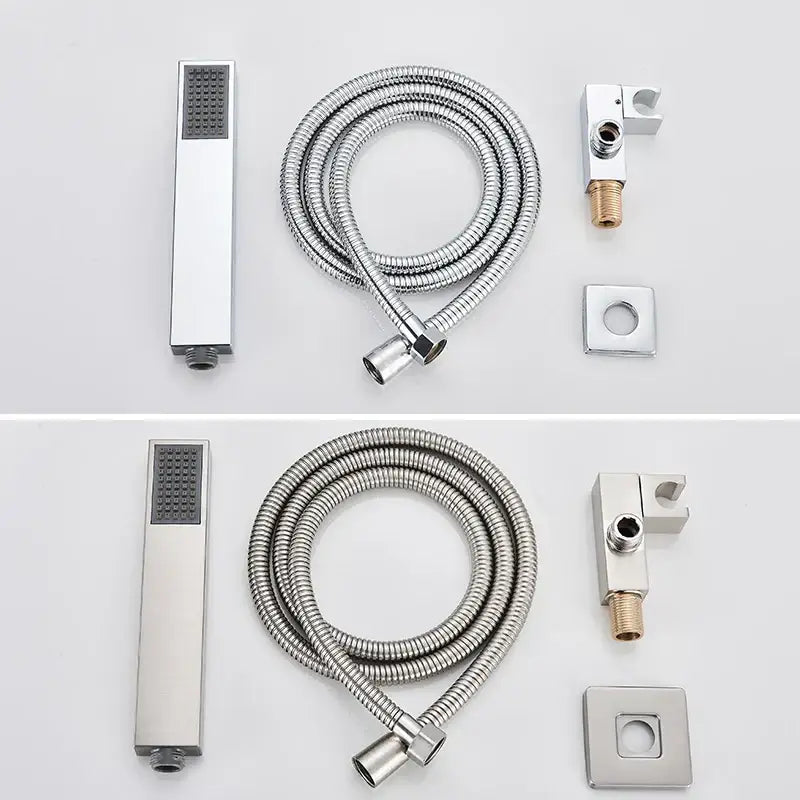 Modern rectangular brushed nickel & matte black abs plastic hand shower