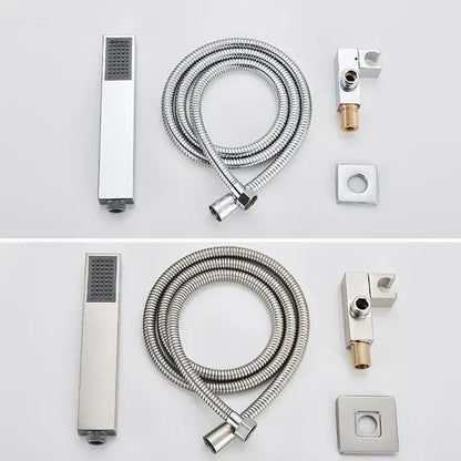 Modern rectangular brushed nickel & matte black abs plastic hand shower