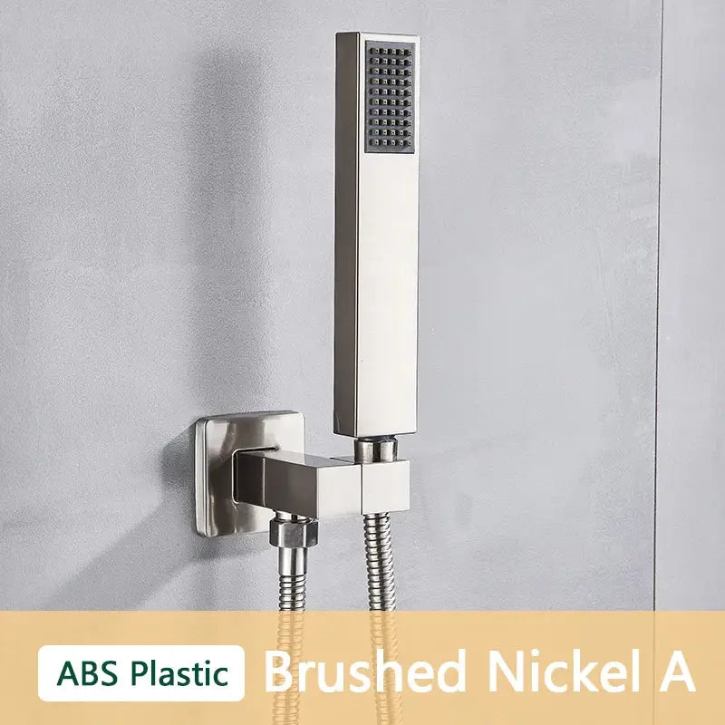 Modern rectangular brushed nickel & matte black abs plastic hand shower