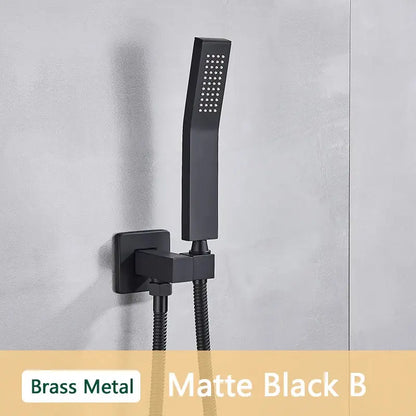 Modern rectangular brushed nickel & matte black abs plastic hand shower