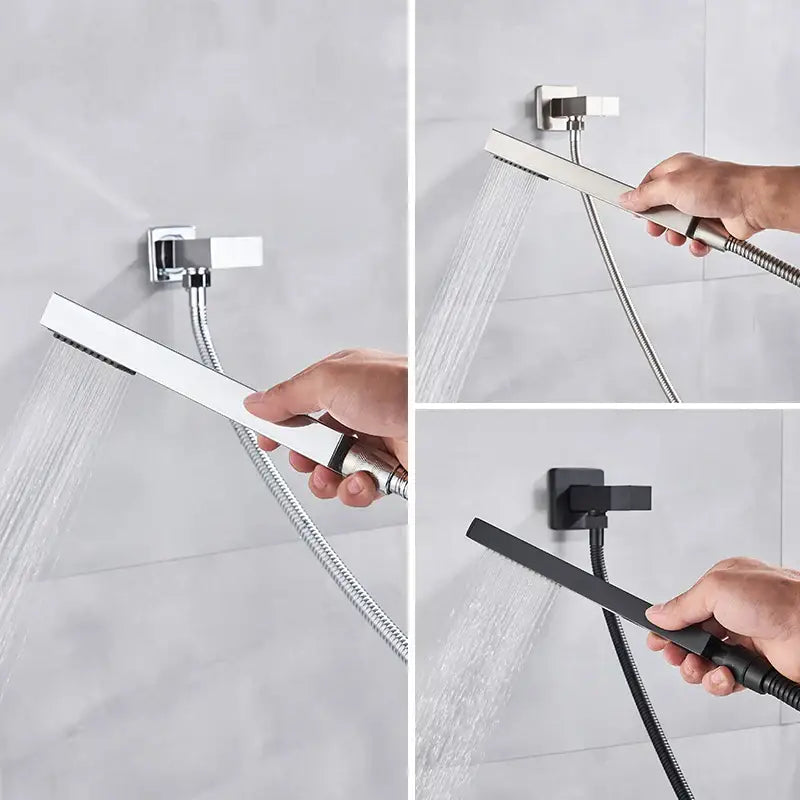 Modern rectangular brushed nickel & matte black abs plastic hand shower