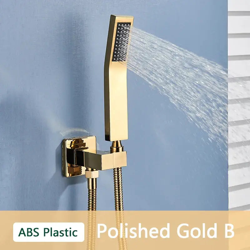 Modern rectangular brushed nickel & matte black abs plastic hand shower