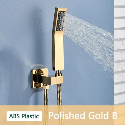 Modern rectangular brushed nickel & matte black abs plastic hand shower