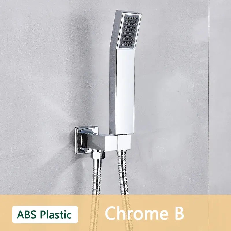 Modern rectangular brushed nickel & matte black abs plastic hand shower