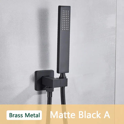 Modern rectangular brushed nickel & matte black abs plastic hand shower