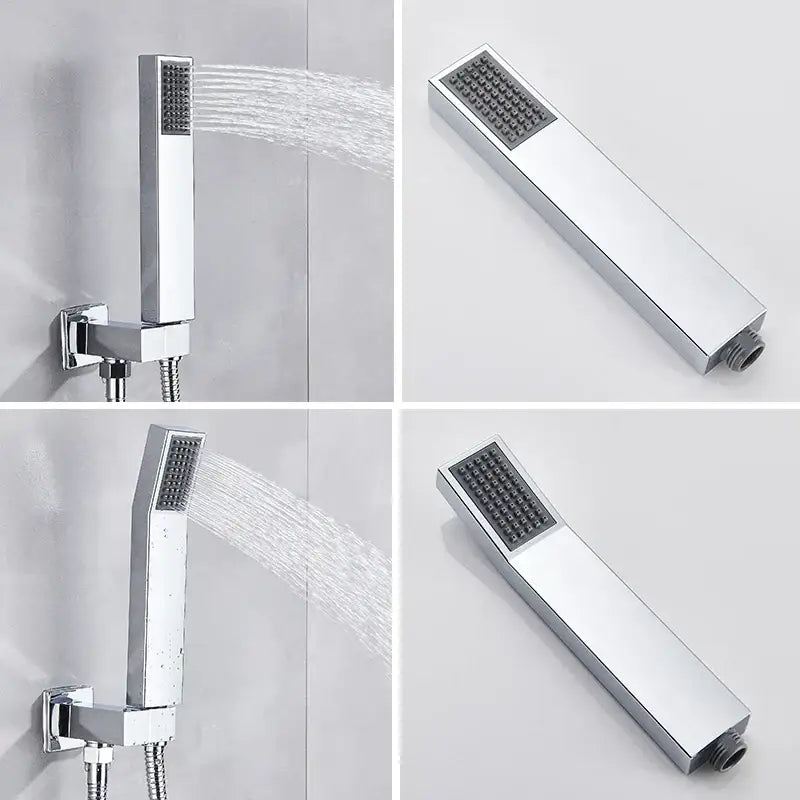 Modern rectangular brushed nickel & matte black abs plastic hand shower