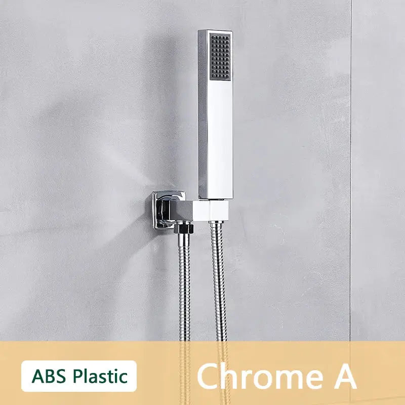 Modern rectangular brushed nickel & matte black abs plastic hand shower
