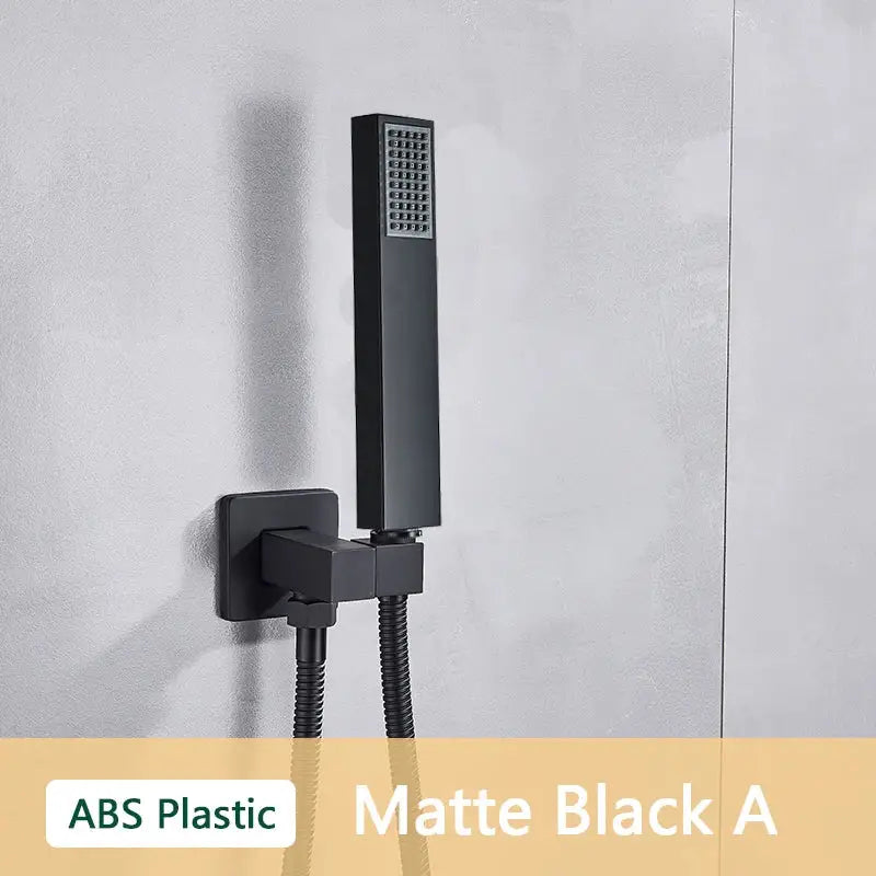 Modern rectangular brushed nickel & matte black abs plastic hand shower