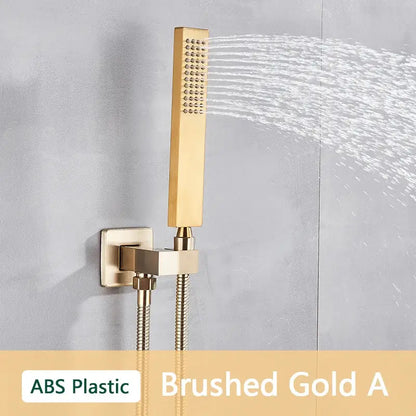 Modern rectangular brushed nickel & matte black abs plastic hand shower