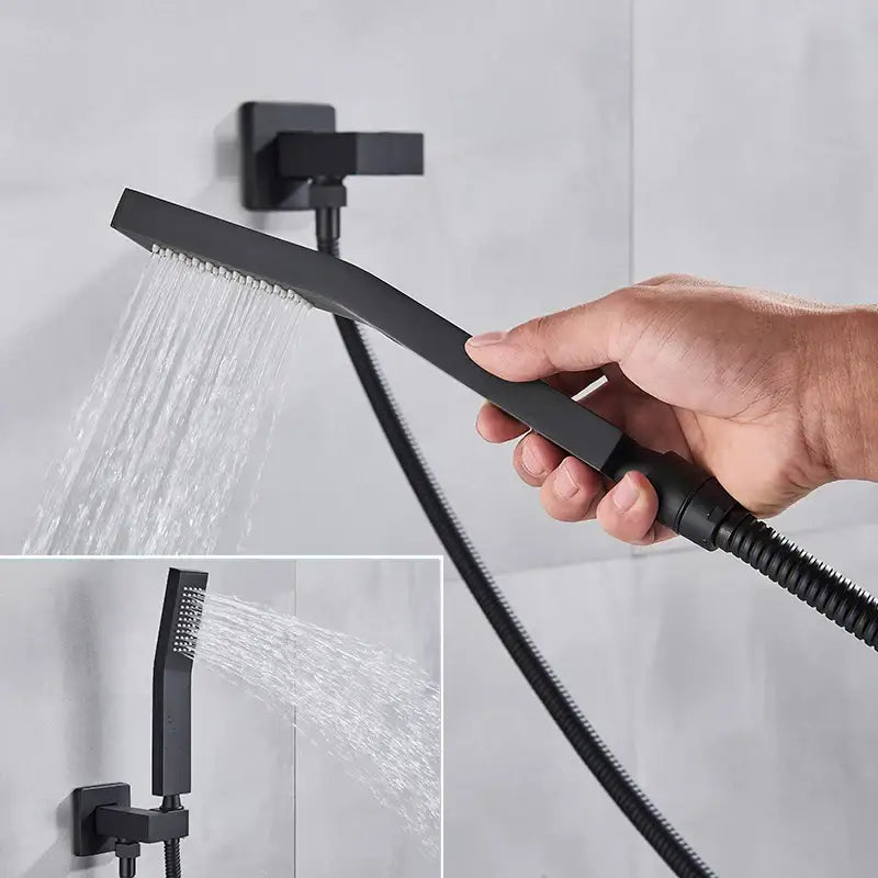 Modern rectangular brushed nickel & matte black abs plastic hand shower
