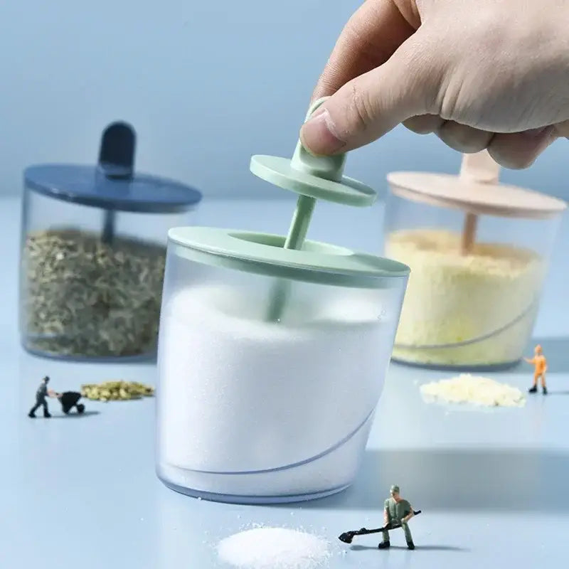 Clear green abs spice jar set with spoon kitchen storage