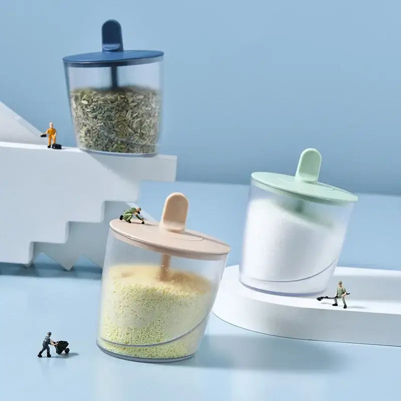 Clear green abs spice jar set with spoon kitchen storage