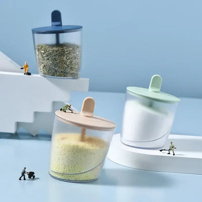 Clear green abs spice jar set with spoon kitchen storage