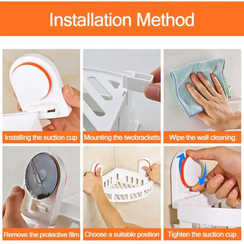 White and orange suction cup bathroom shelf storage rack
