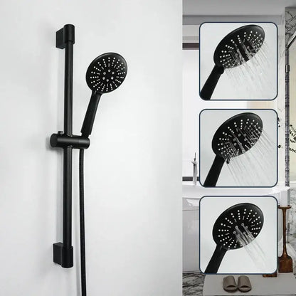 Modern matte black rain shower head with handheld hose – bathroom