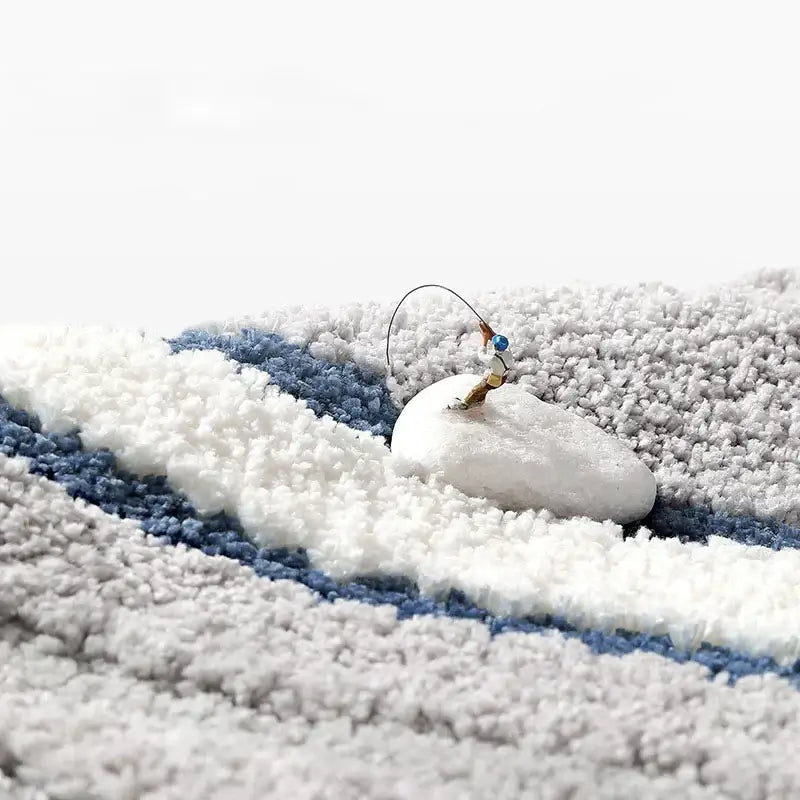 Blue gray & white striped absorbent water bathroom mat