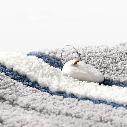 Blue gray & white striped absorbent water bathroom mat