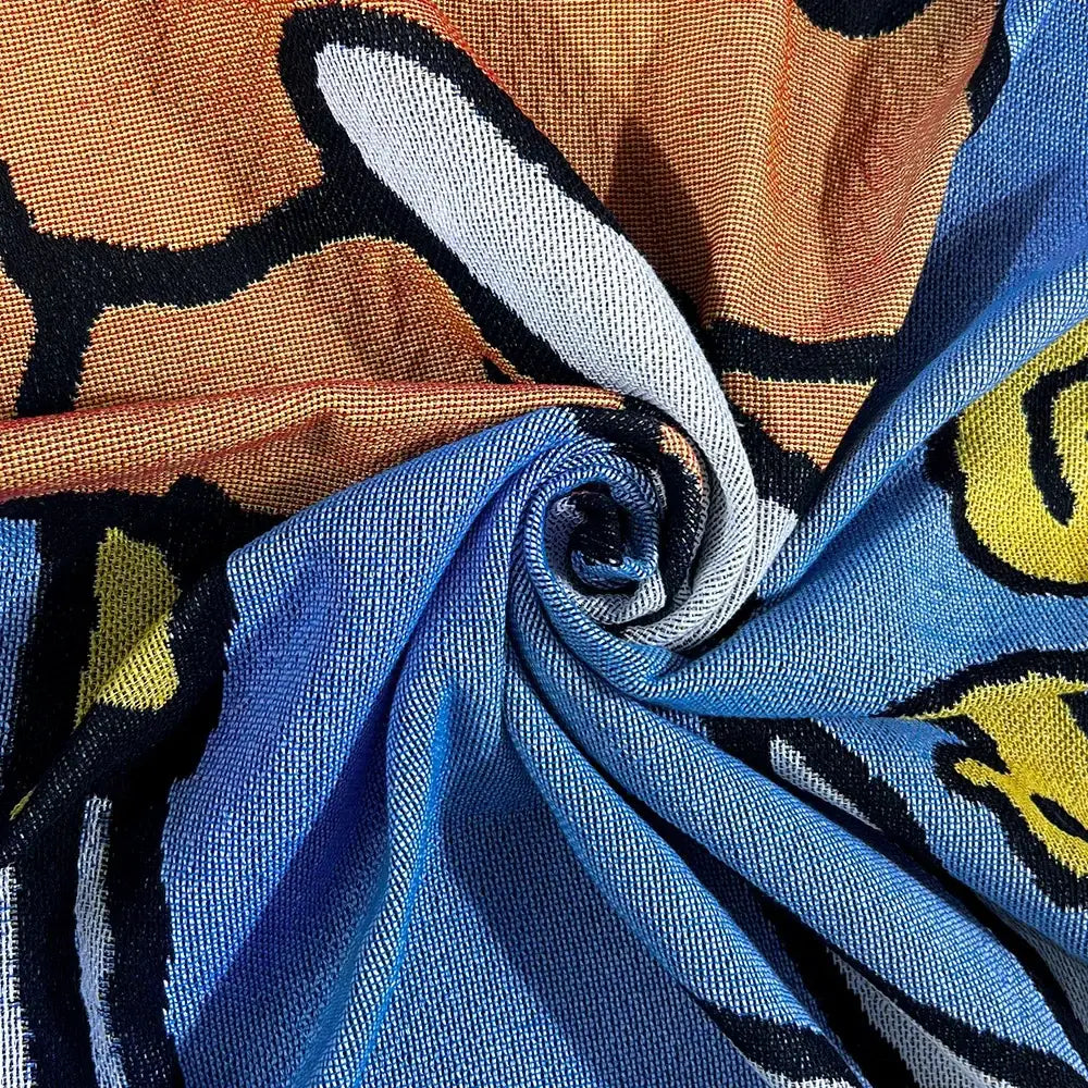Abstract aesthetic tapestry sofa blanket blue & orange living room throw