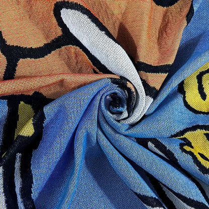 Abstract aesthetic tapestry sofa blanket blue & orange living room throw