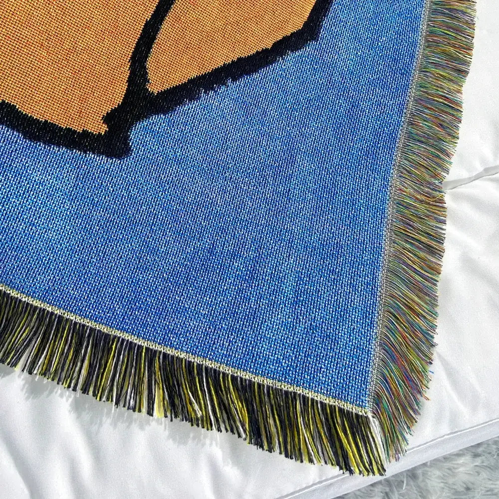 Abstract aesthetic tapestry sofa blanket blue & orange living room throw