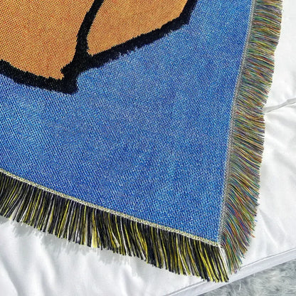 Abstract aesthetic tapestry sofa blanket blue & orange living room throw