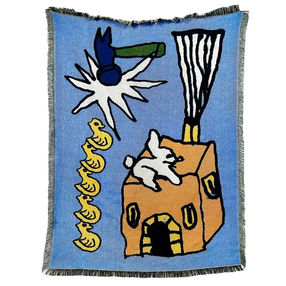 Abstract aesthetic tapestry sofa blanket blue & orange living room throw