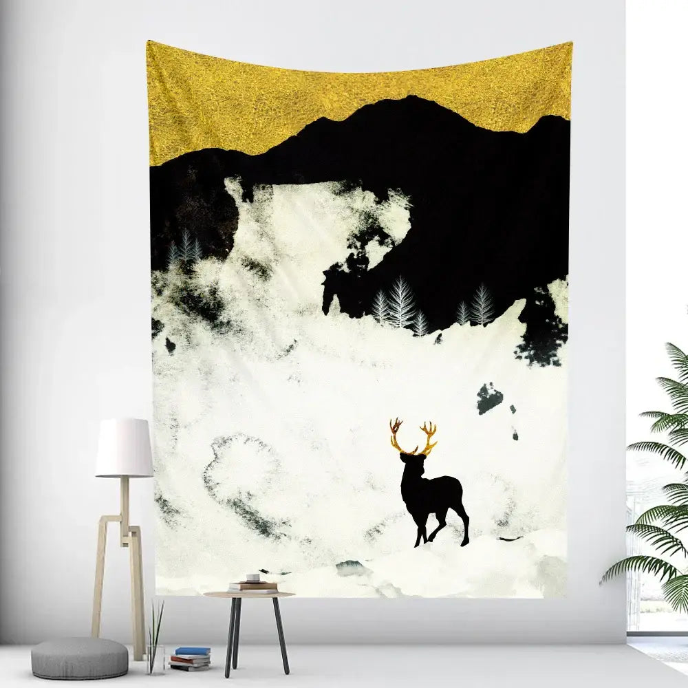 Abstract whale turquoise & gold animal tapestry wall hanging bedroom