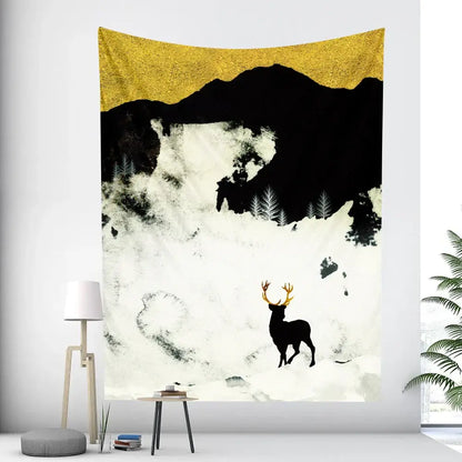Abstract whale turquoise & gold animal tapestry wall hanging bedroom
