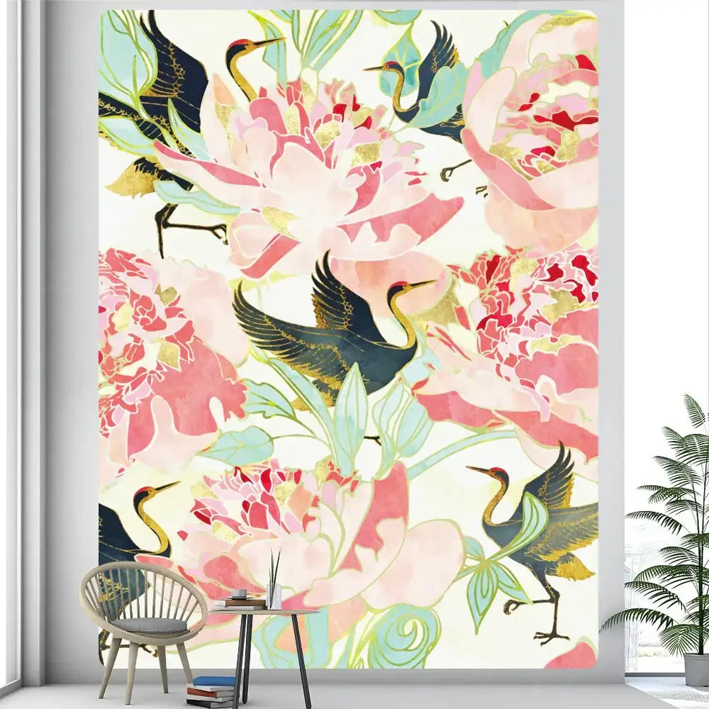 Abstract whale turquoise & gold animal tapestry wall hanging bedroom