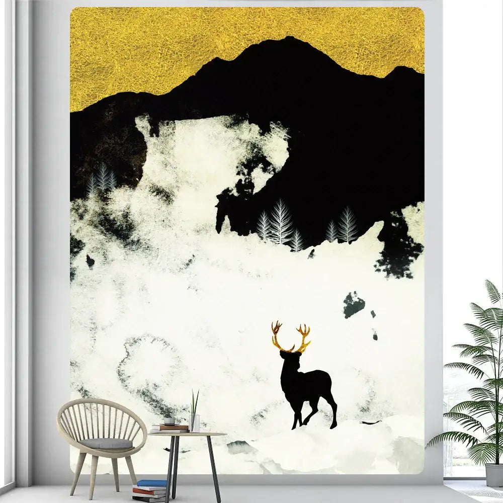 Abstract whale turquoise & gold animal tapestry wall hanging bedroom