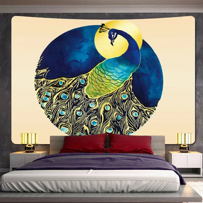 Abstract whale turquoise & gold animal tapestry wall hanging bedroom