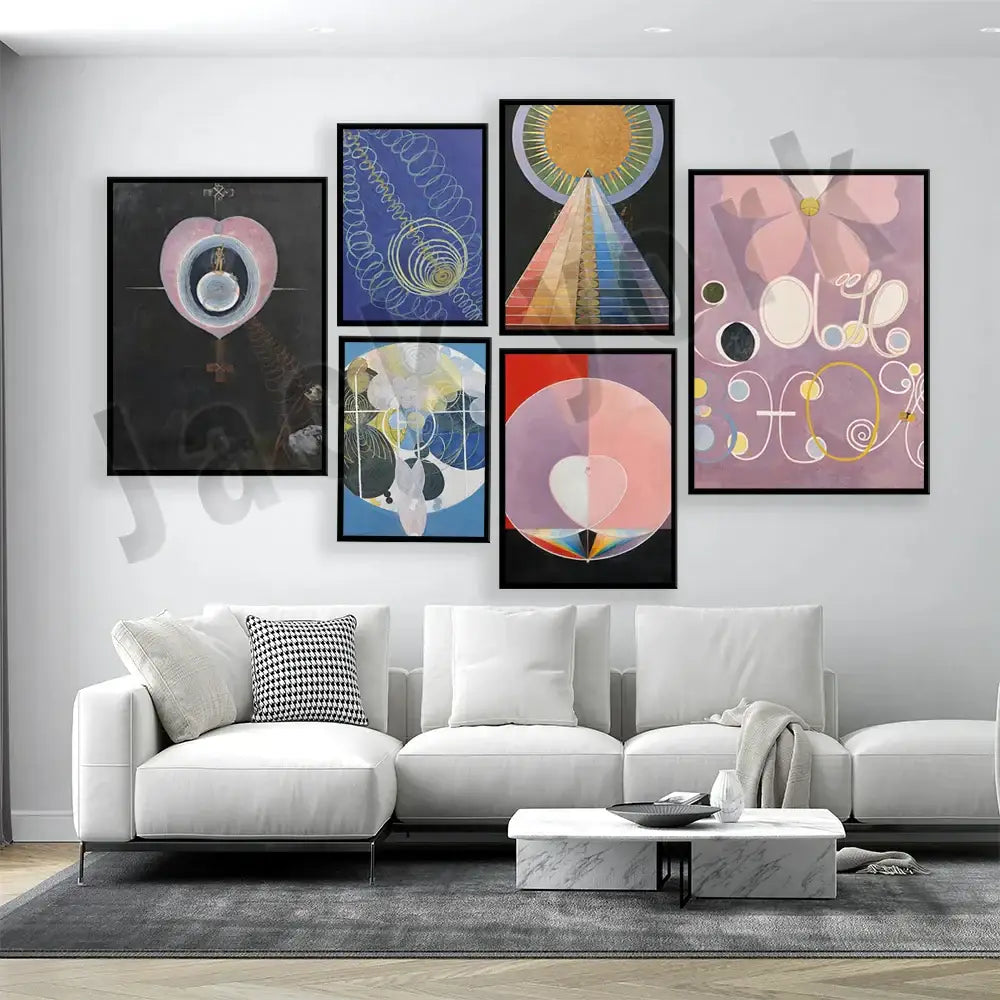 Modern pastel abstract art canvas wall print living room set of 6
