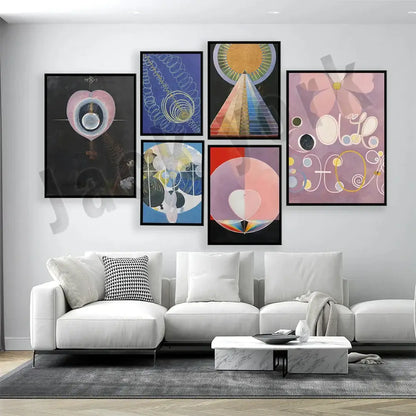 Modern pastel abstract art canvas wall print living room set of 6