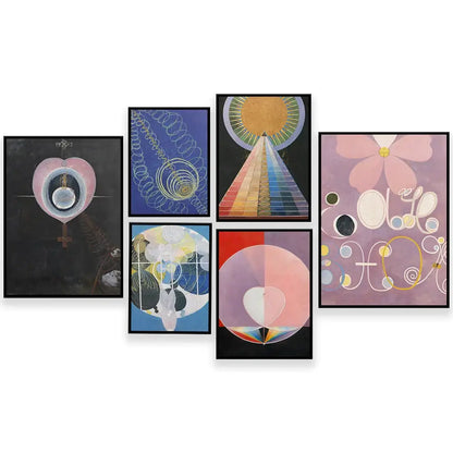 Modern pastel abstract art canvas wall print living room set of 6