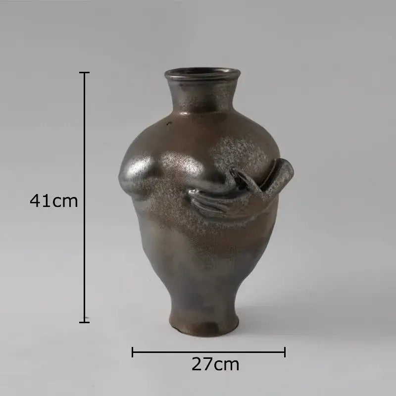 Abstract art ceramic vase sculpted cream hands bedroom decor