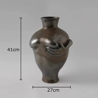 Abstract art ceramic vase sculpted cream hands bedroom decor
