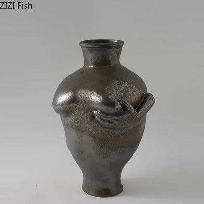 Abstract art ceramic vase sculpted cream hands bedroom decor