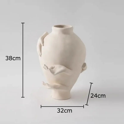 Abstract art ceramic vase sculpted cream hands bedroom decor