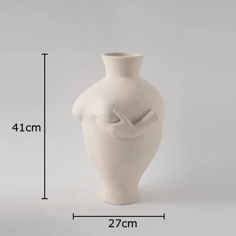 Abstract art ceramic vase sculpted cream hands bedroom decor
