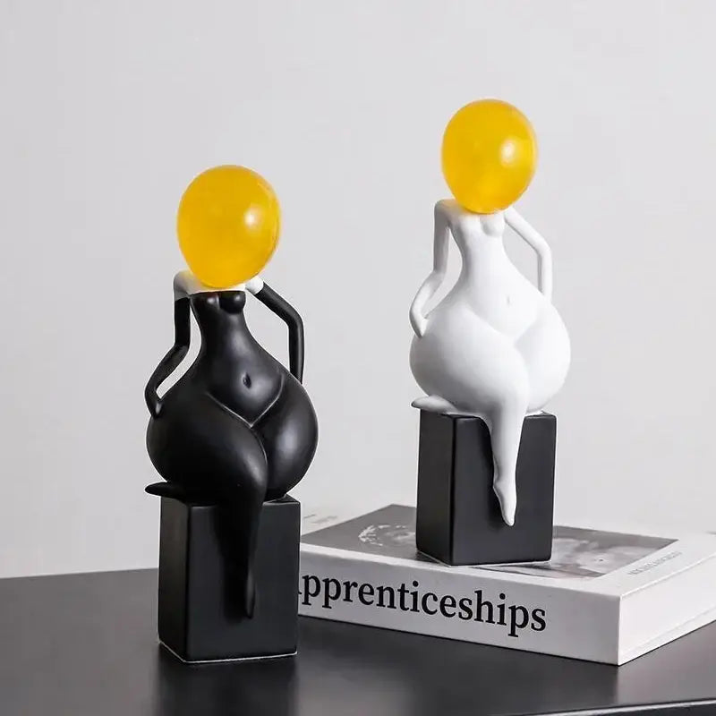 Abstract art female body figurines black & white living room decor