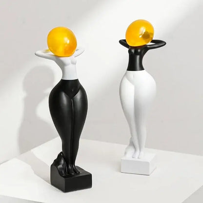 Abstract art female body figurines black & white living room decor