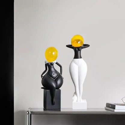 Abstract art female body figurines black & white living room decor