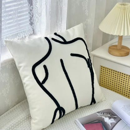 Abstract art line cushion cover white & black living room pillow