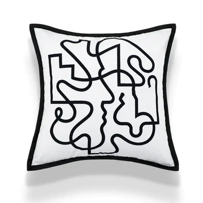 Abstract art line cushion cover white & black living room pillow